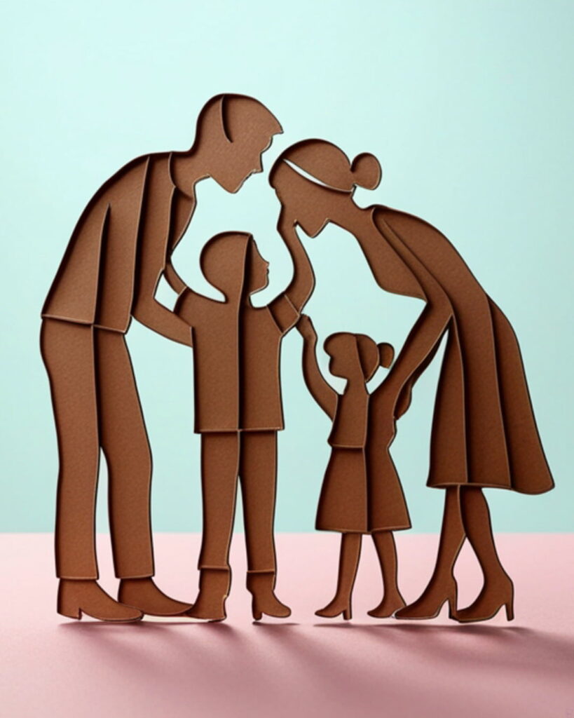 Holzfiguren-Familie symbolisiert heile Familienbeziehungen - Ziel der individuellen Elternberatung in Hamburg